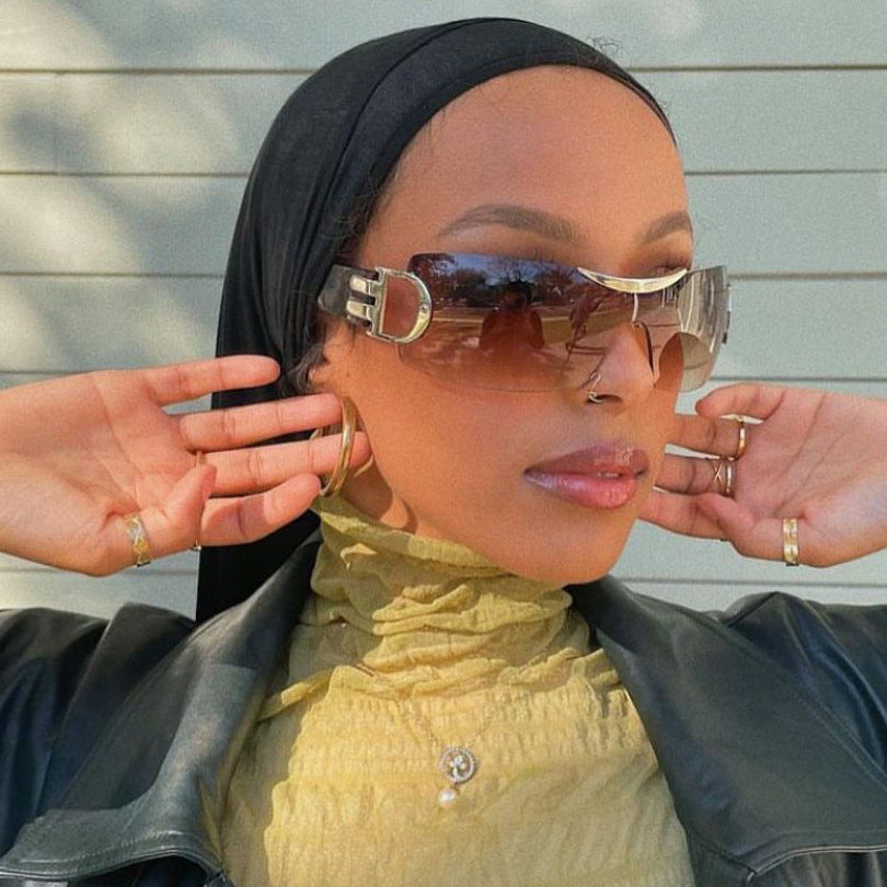 Rimless Wrap Around Futuristic Oversized Fashion Frameless
