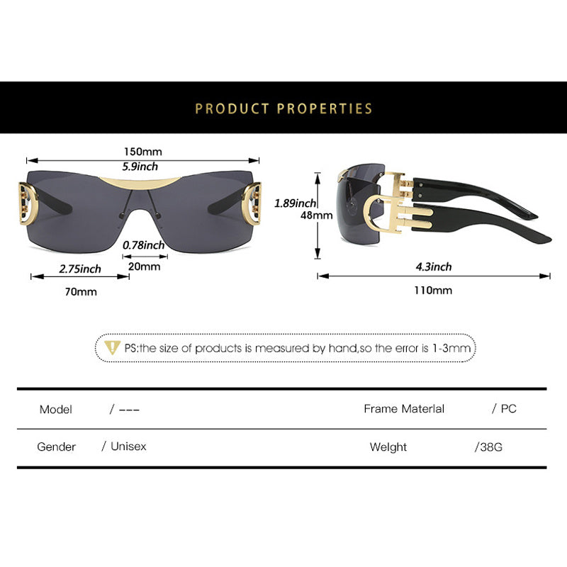 Rimless Wrap Around Futuristic Oversized Fashion Frameless
