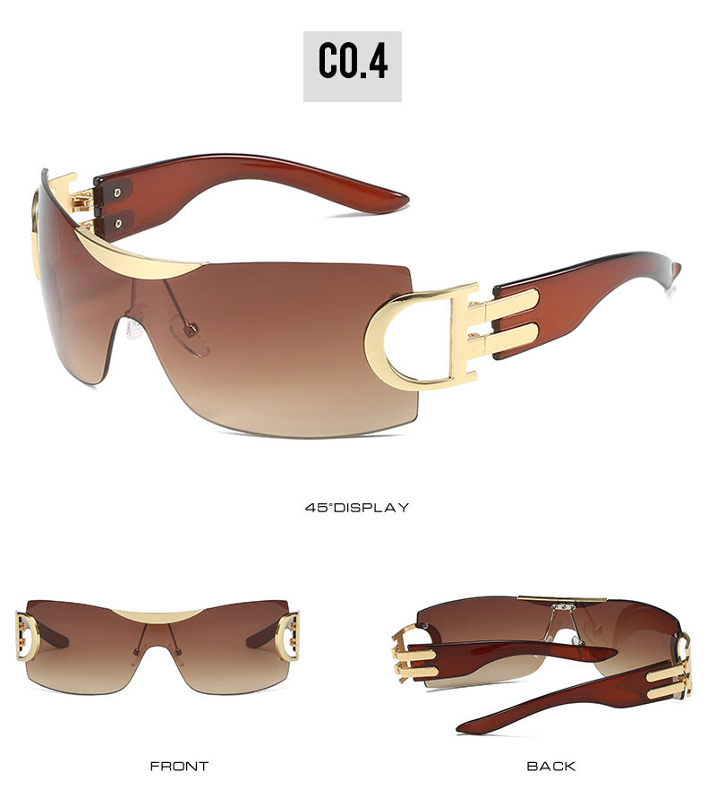 Rimless Wrap Around Futuristic Oversized Fashion Frameless