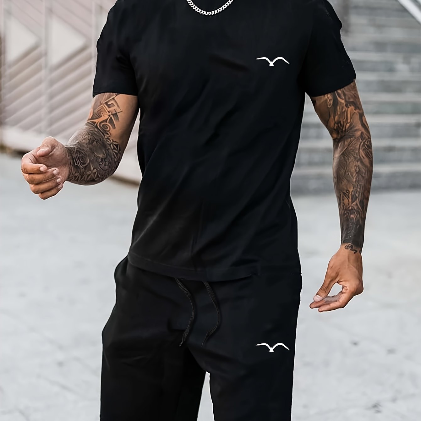 Seagull Graphic Loungewear 2 Piece Set – Comfortable Crew Neck & Shorts for Summer