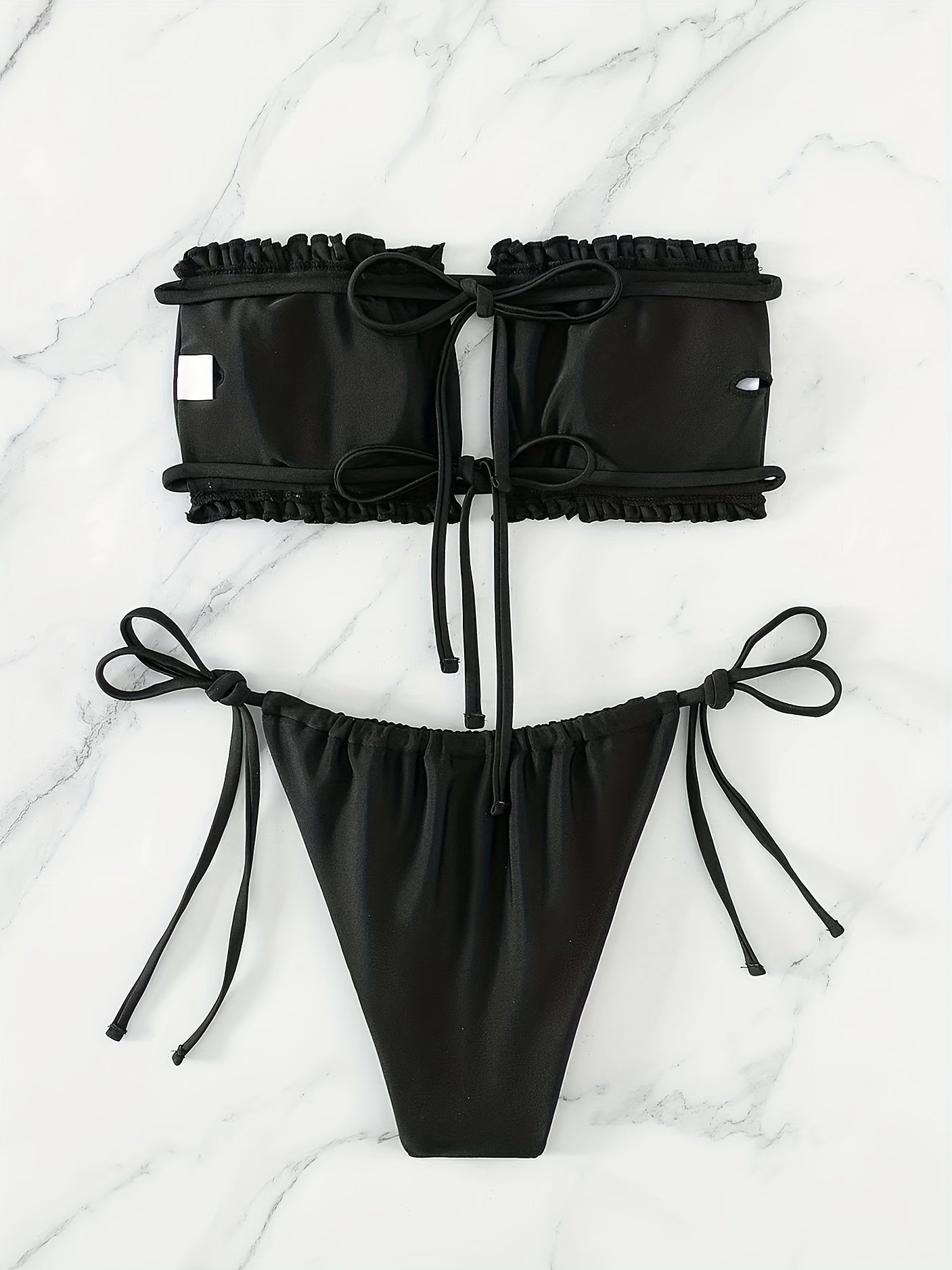 Ruched Bandeau Bikini Set – Adjustable Tie-Side & High Cut