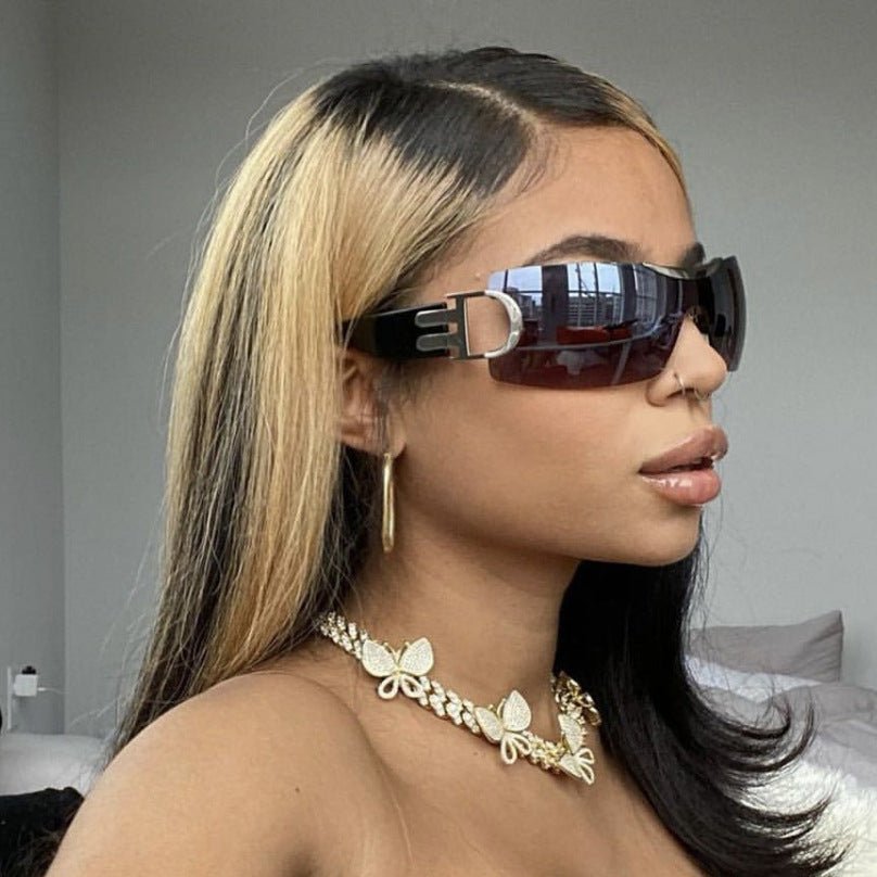 Rimless Wrap Around Futuristic Oversized Fashion Frameless