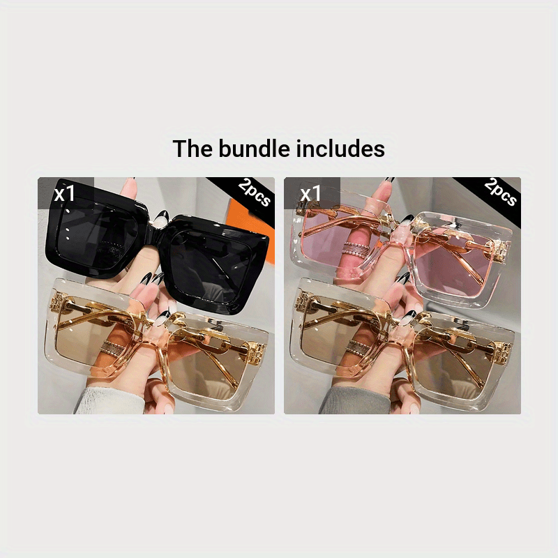2pcs Luxury Oversized Fashion Glasses
