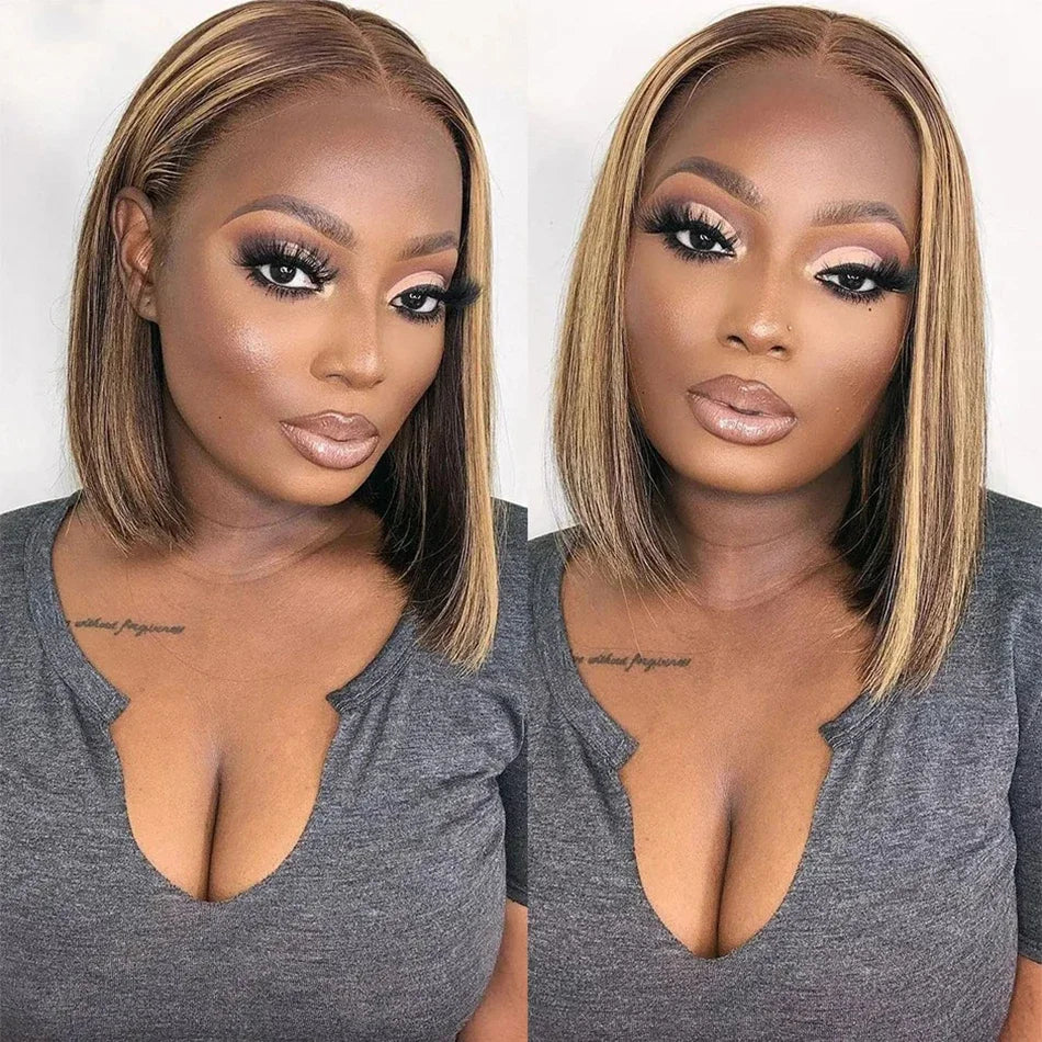 100% Human Hair Wigs 13x4 Lace Human Hair Lace Frontal Wig Ready Wear Bob Wigs Gold