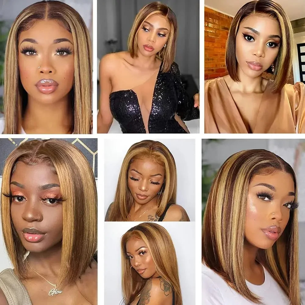 100% Human Hair Wigs 13x4 Lace Human Hair Lace Frontal Wig Ready Wear Bob Wigs Gold