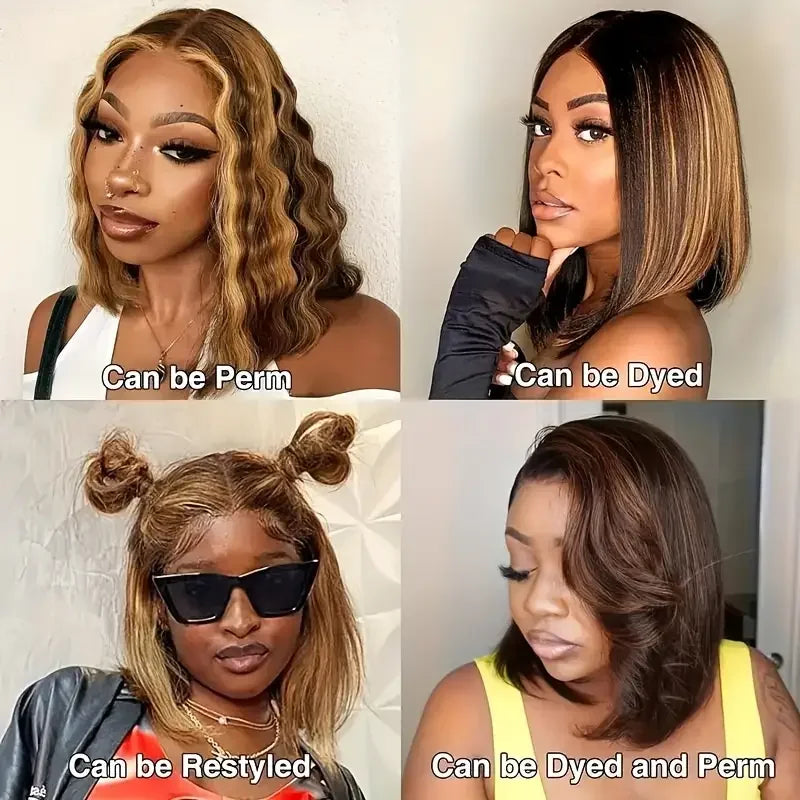 100% Human Hair Wigs 13x4 Lace Human Hair Lace Frontal Wig Ready Wear Bob Wigs Gold