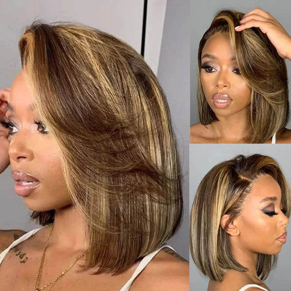 100% Human Hair Wigs 13x4 Lace Human Hair Lace Frontal Wig Ready Wear Bob Wigs Gold