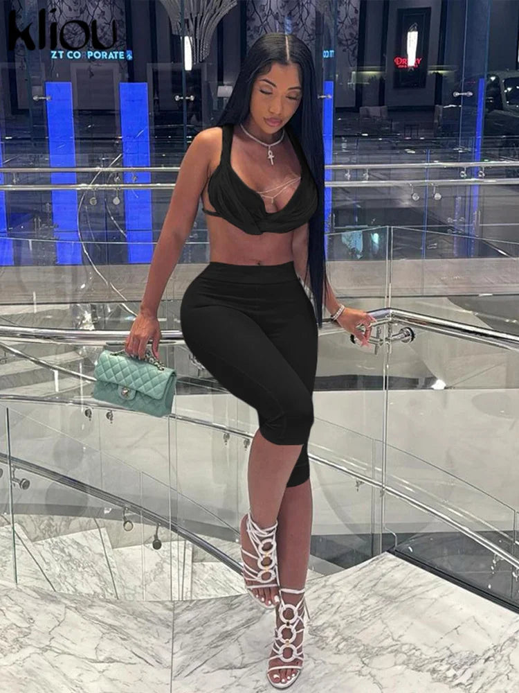 Chic Bandage Two-Piece – Halter Top & Slim Shorts
