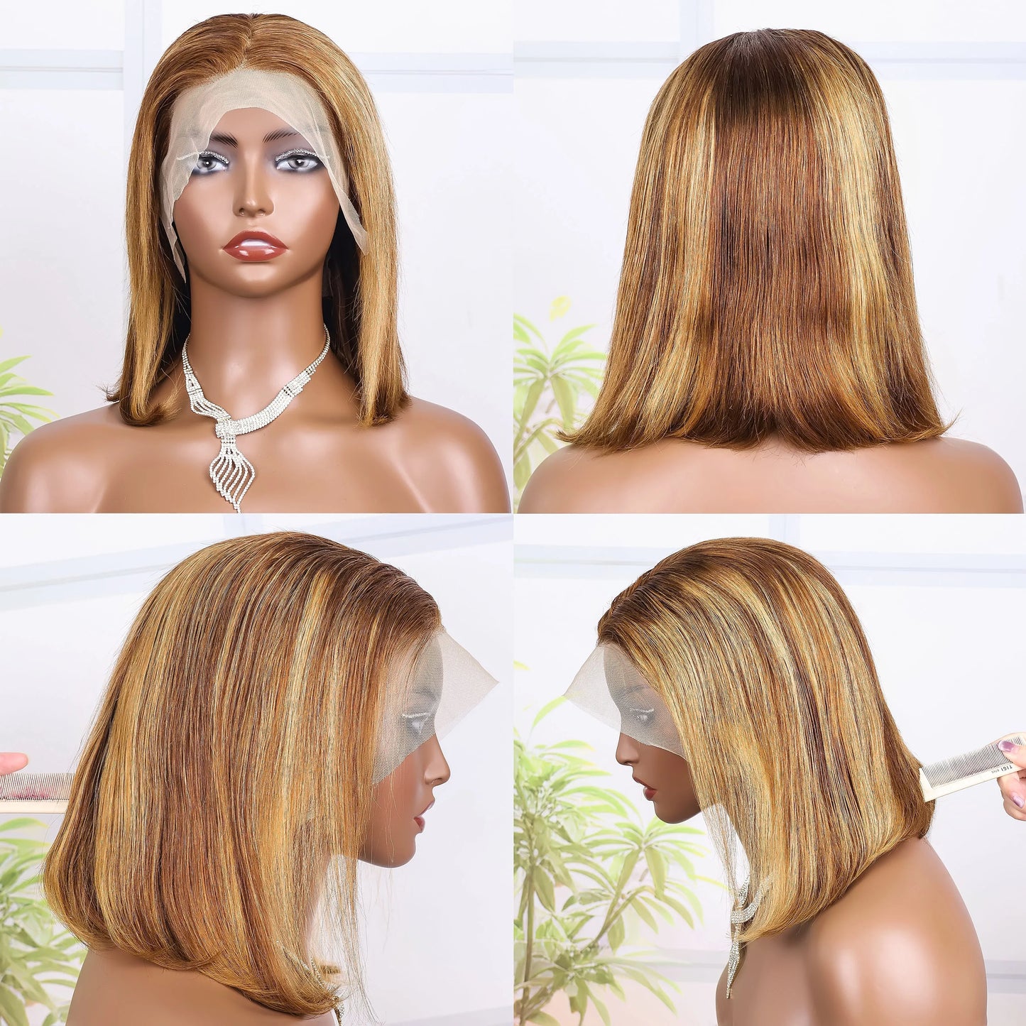 100% Human Hair Wigs 13x4 Lace Human Hair Lace Frontal Wig Ready Wear Bob Wigs Gold