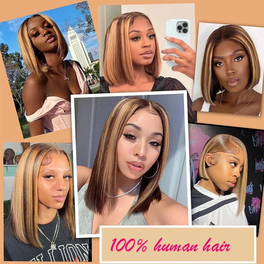 100% Human Hair Wigs 13x4 Lace Human Hair Lace Frontal Wig Ready Wear Bob Wigs Gold