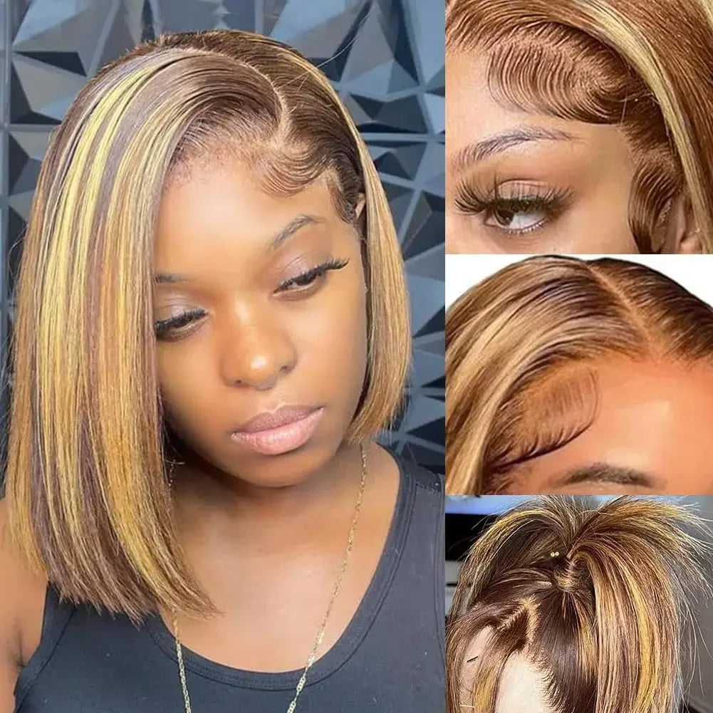 100% Human Hair Wigs 13x4 Lace Human Hair Lace Frontal Wig Ready Wear Bob Wigs Gold