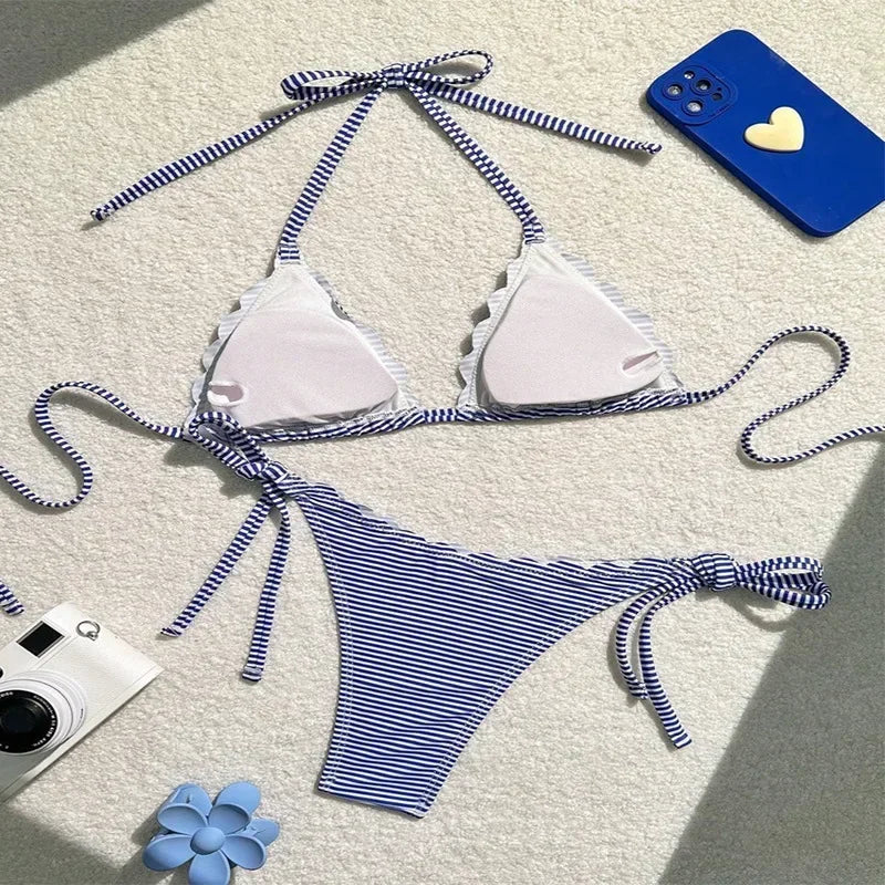 Sexy Seabreeze Striped Swimwear Bikini Set
