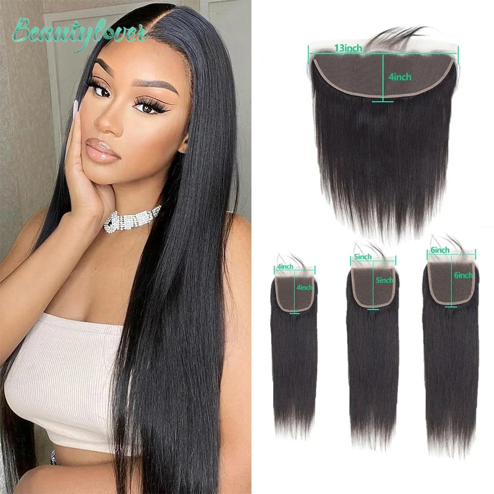 Straight Human Hair Frontal & Closure Transparent