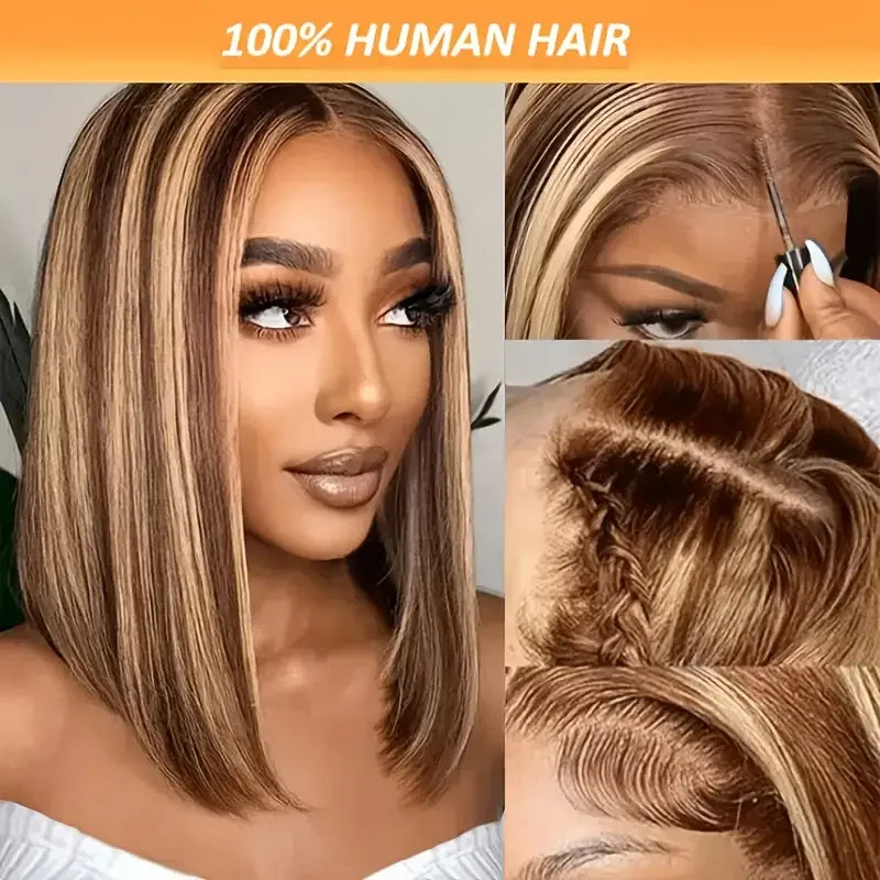 100% Human Hair Wigs 13x4 Lace Human Hair Lace Frontal Wig Ready Wear Bob Wigs Gold