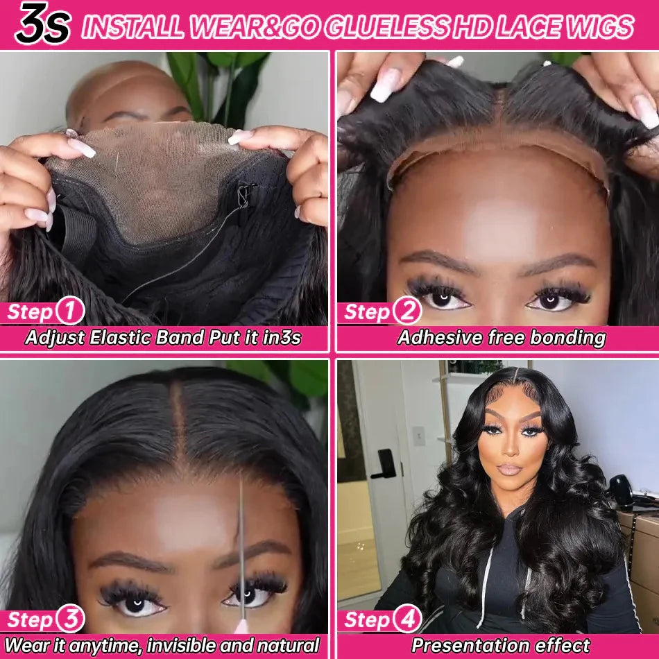 Wear And Go Glueless Human Hair Wigs Preplucked Brazilian Body Wave Ready To Wear
