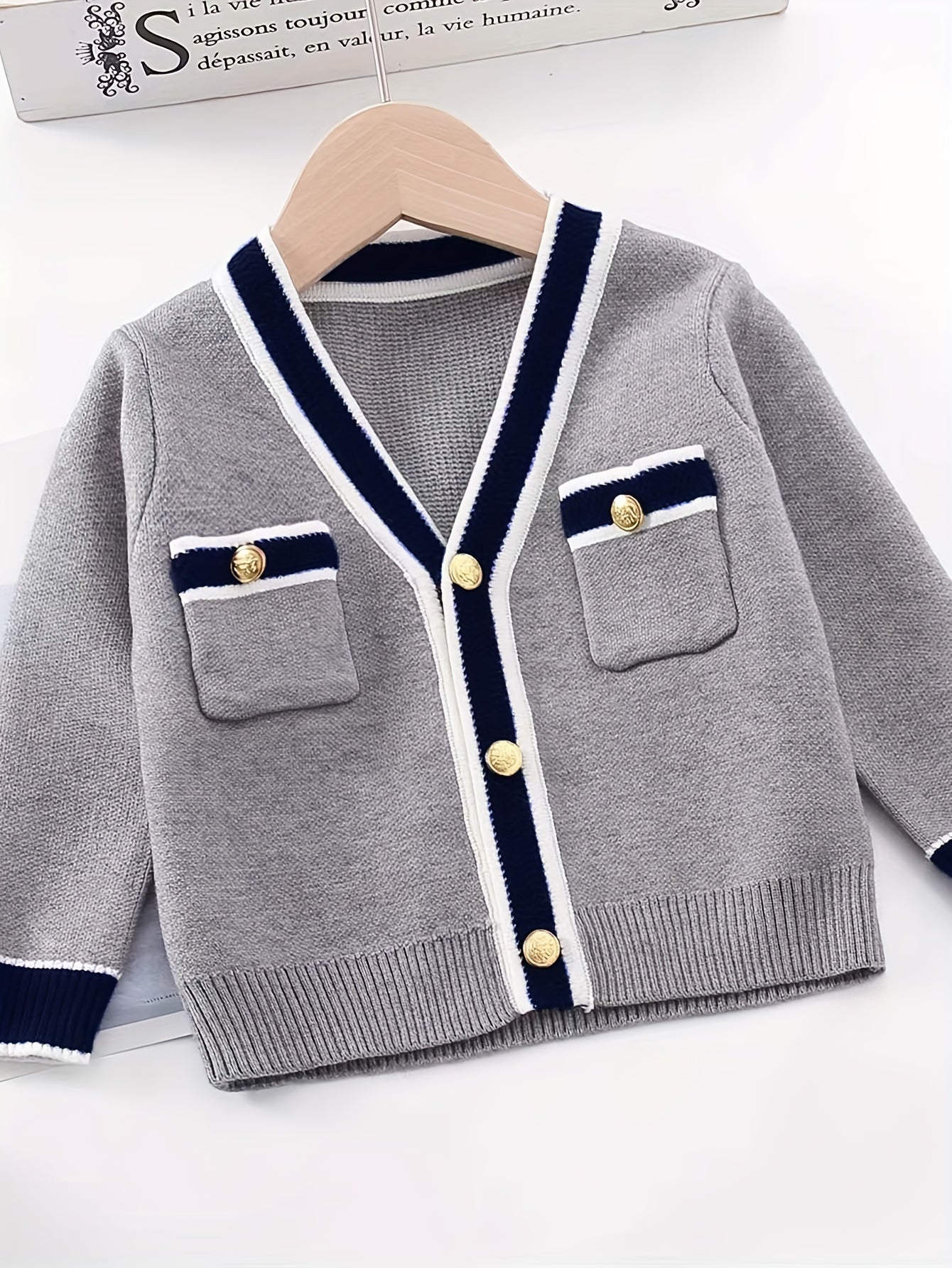 Girls’ Preppy Knit Cardigan & Skirt Set – V-Neck Button-Up Two-Piece Outfit