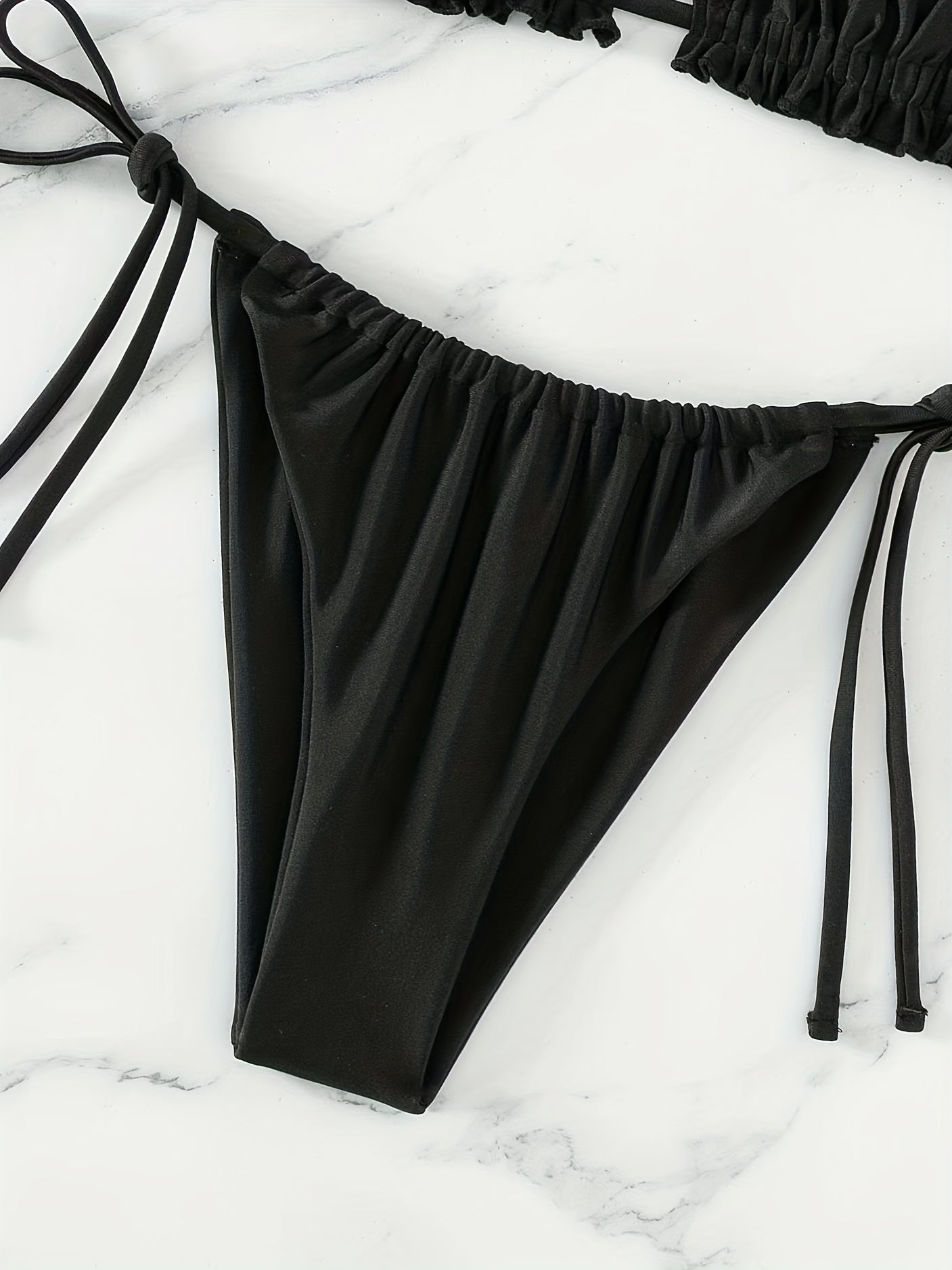 Ruched Bandeau Bikini Set – Adjustable Tie-Side & High Cut