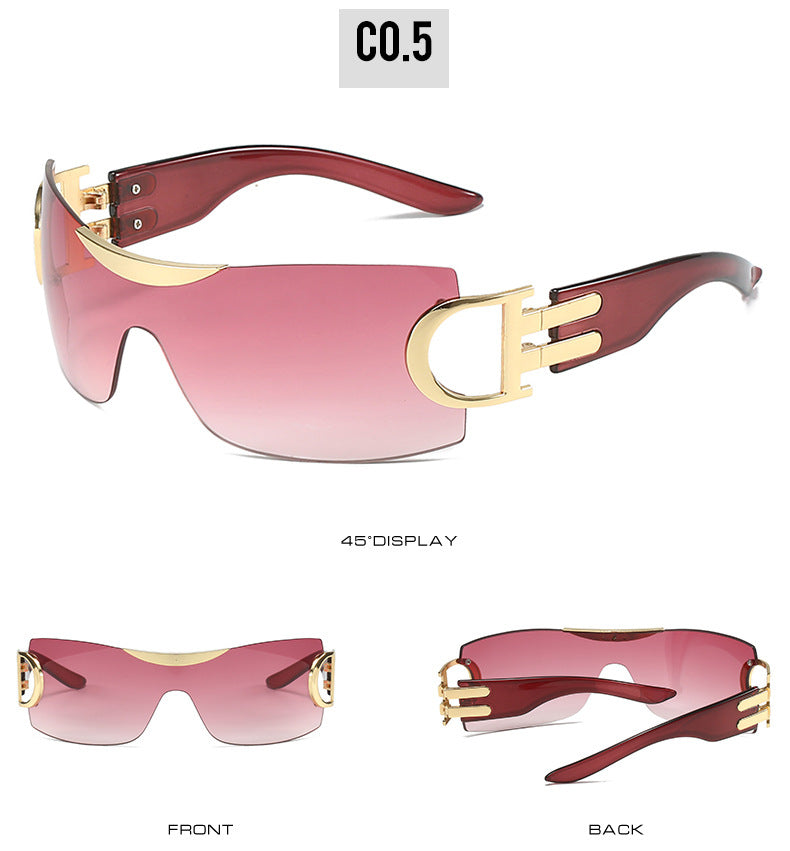 Rimless Wrap Around Futuristic Oversized Fashion Frameless