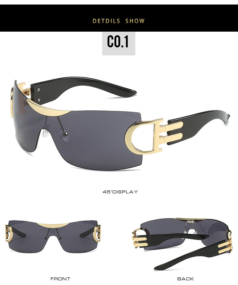 Rimless Wrap Around Futuristic Oversized Fashion Frameless