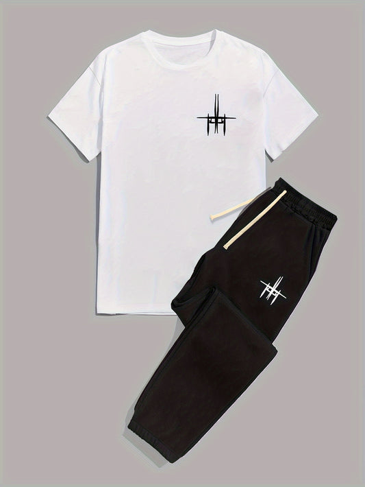Casual 2-Piece Fashion Set – Patterned Tee & Drawstring Pants