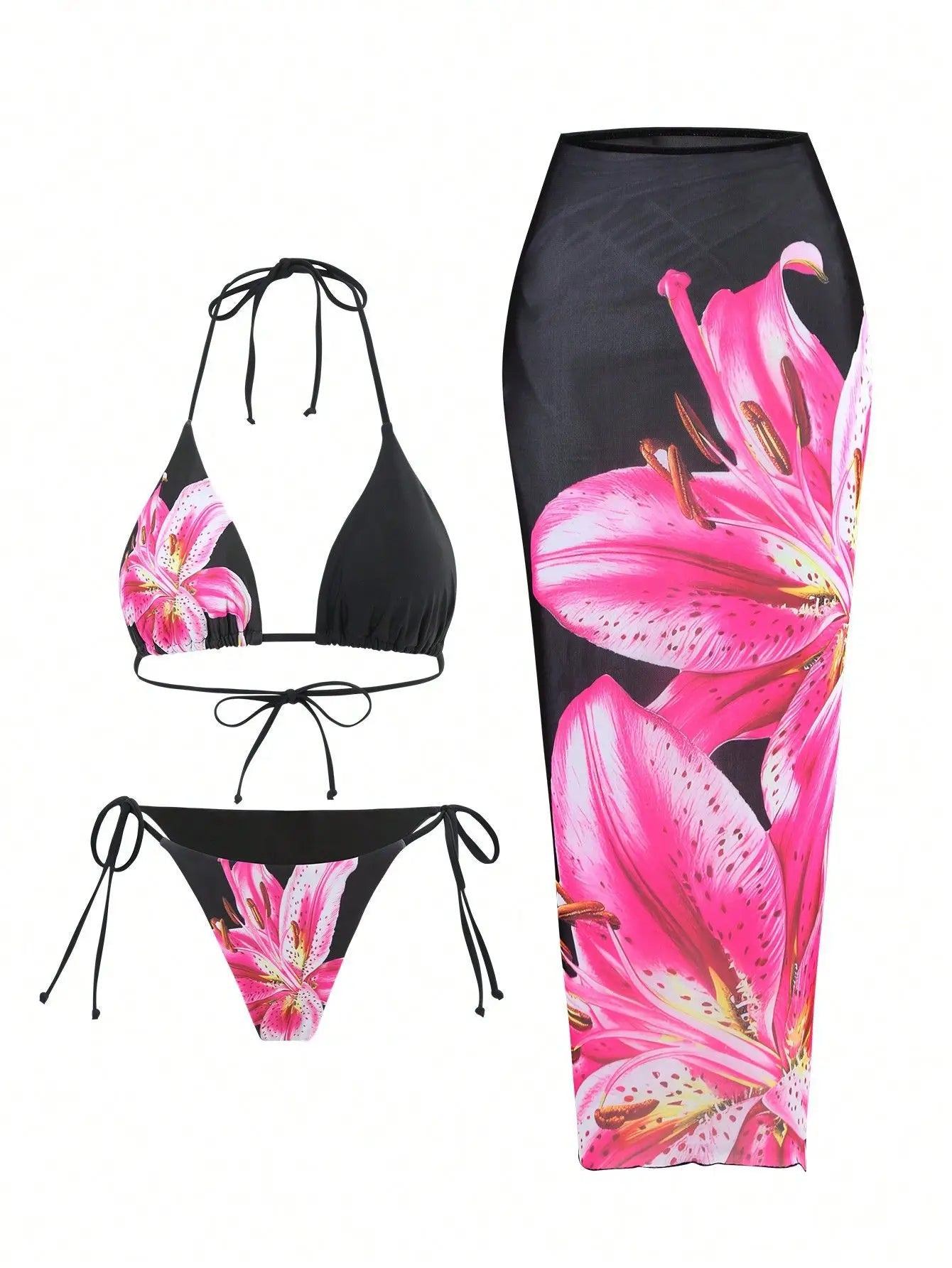 Slay & Swim 3 Piece Bikini Sets Women's High Waist Long Skirt