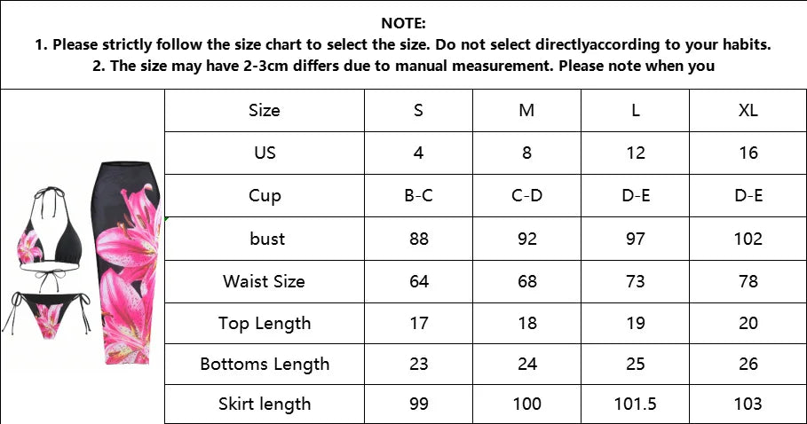 Slay & Swim 3 Piece Bikini Sets Women's High Waist Long Skirt