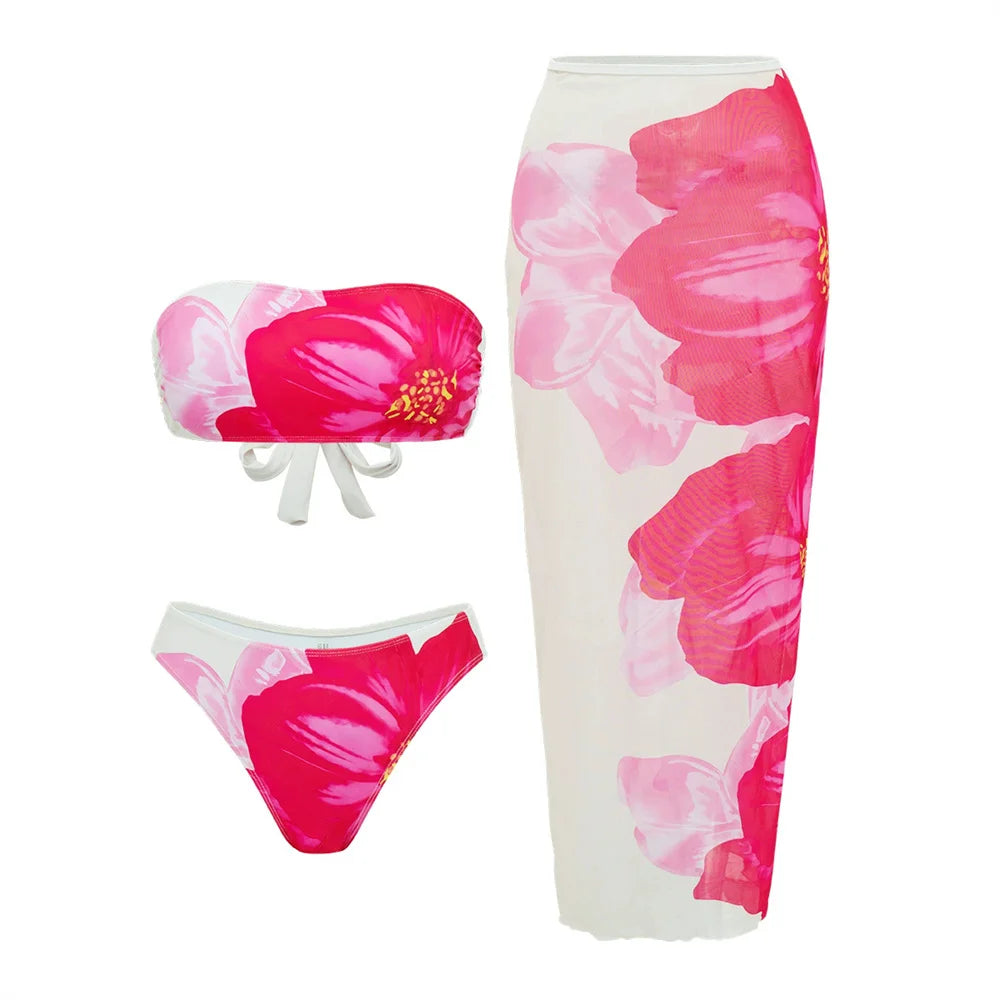 Slay & Swim 3 Piece Bikini Sets Women's High Waist Long Skirt