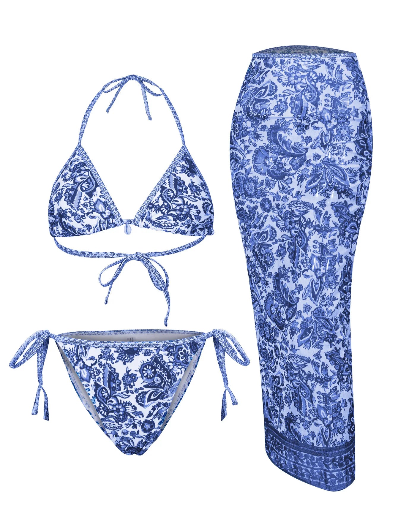Slay & Swim 3 Piece Bikini Sets Women's High Waist Long Skirt