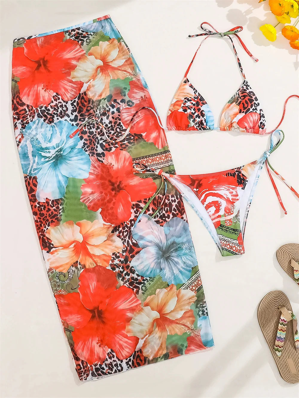 Slay & Swim 3 Piece Bikini Sets Women's High Waist Long Skirt