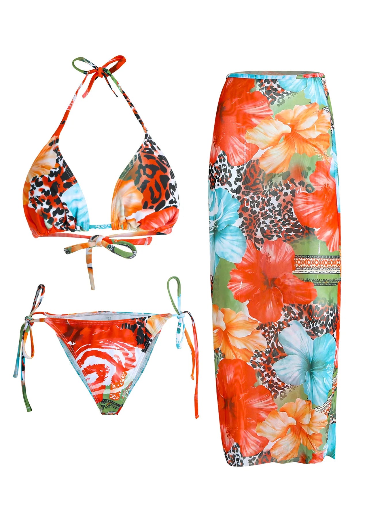 Slay & Swim 3 Piece Bikini Sets Women's High Waist Long Skirt