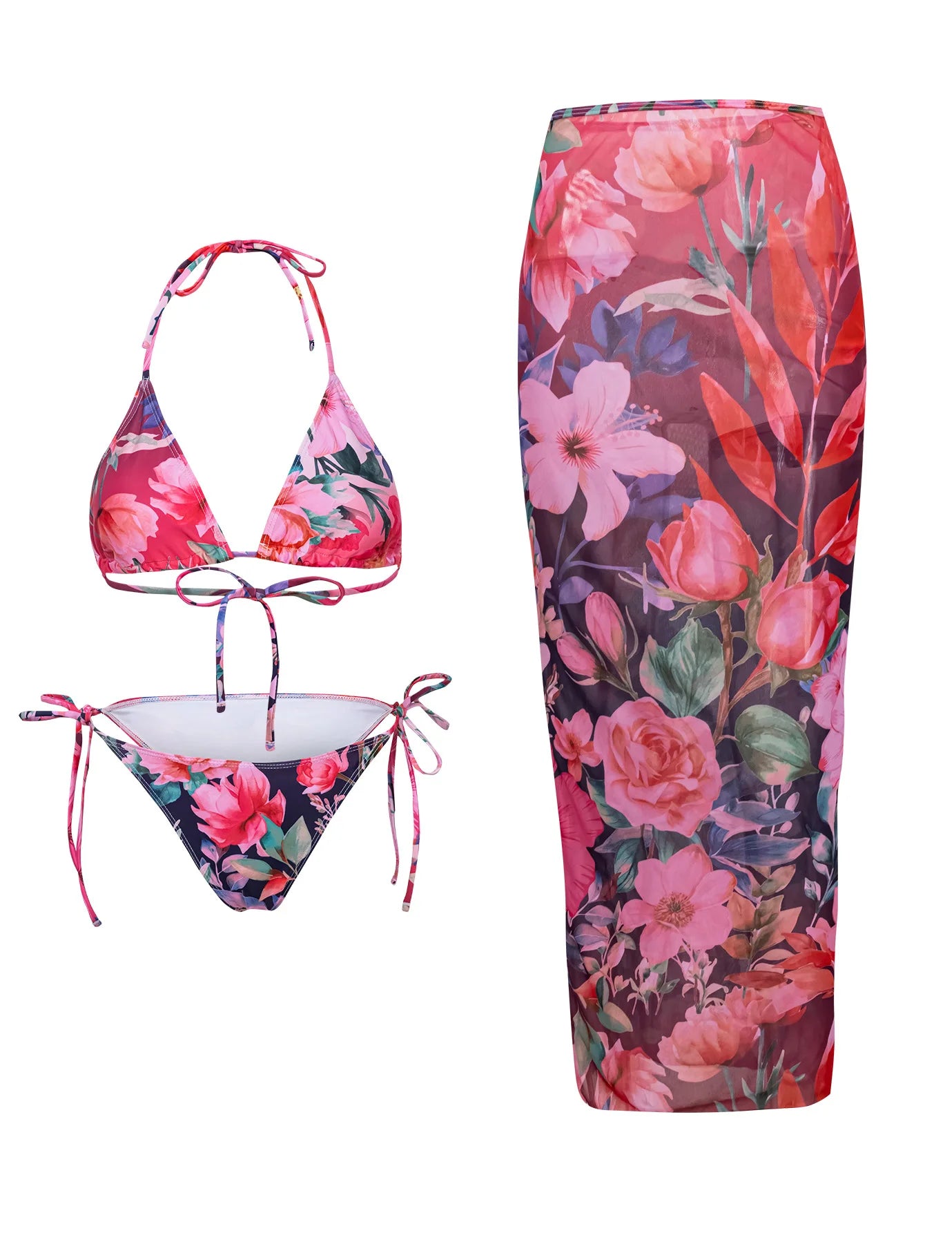 Slay & Swim 3 Piece Bikini Sets Women's High Waist Long Skirt