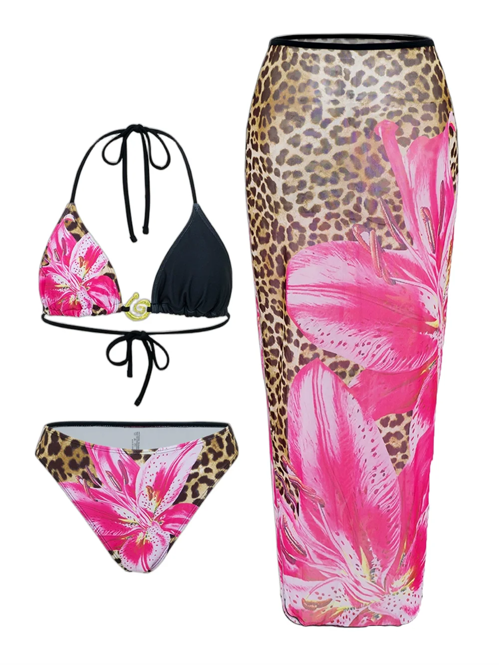 Slay & Swim 3 Piece Bikini Sets Women's High Waist Long Skirt