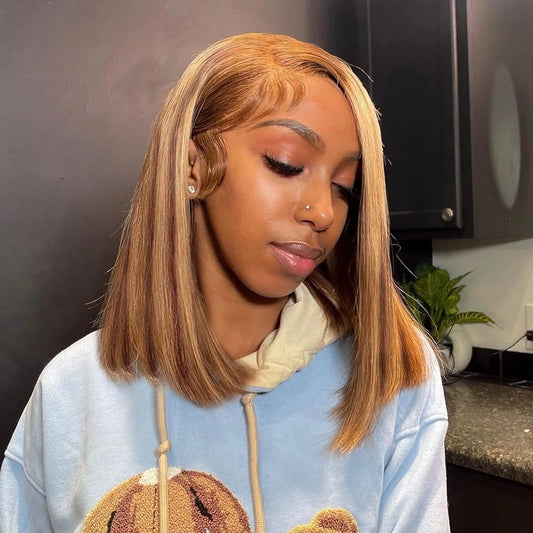 100% Human Hair Wigs 13x4 Lace Human Hair Lace Frontal Wig Ready Wear Bob Wigs Gold