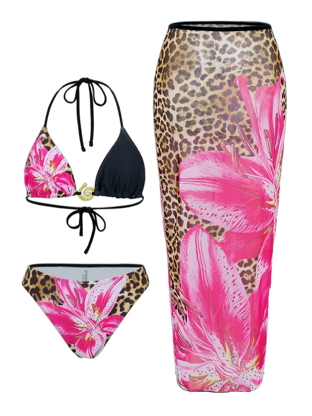 Slay & Swim 3 Piece Bikini Sets Women's High Waist Long Skirt