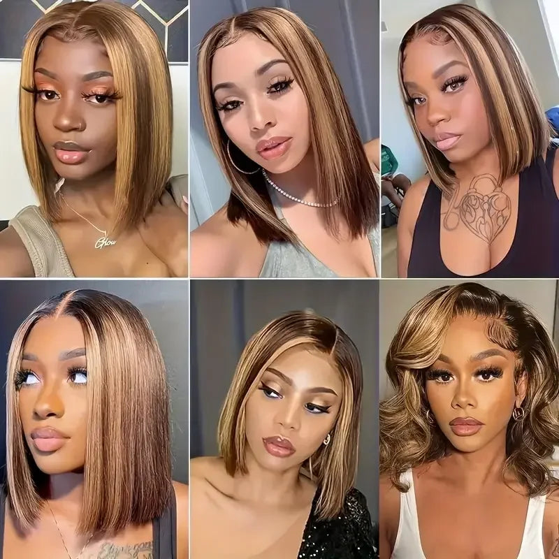 100% Human Hair Wigs 13x4 Lace Human Hair Lace Frontal Wig Ready Wear Bob Wigs Gold