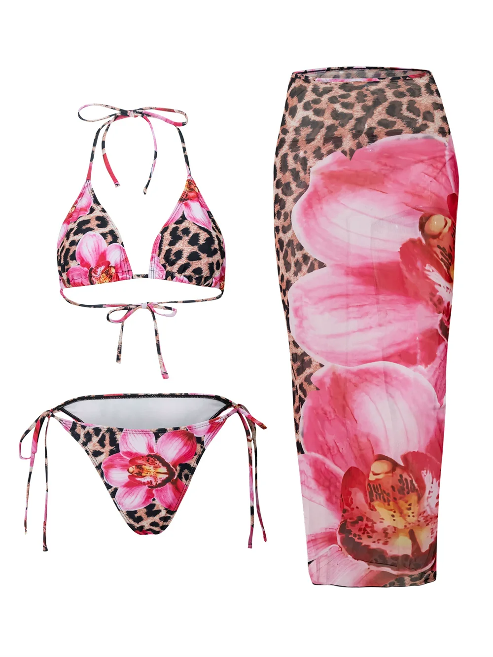 Slay & Swim 3 Piece Bikini Sets Women's High Waist Long Skirt