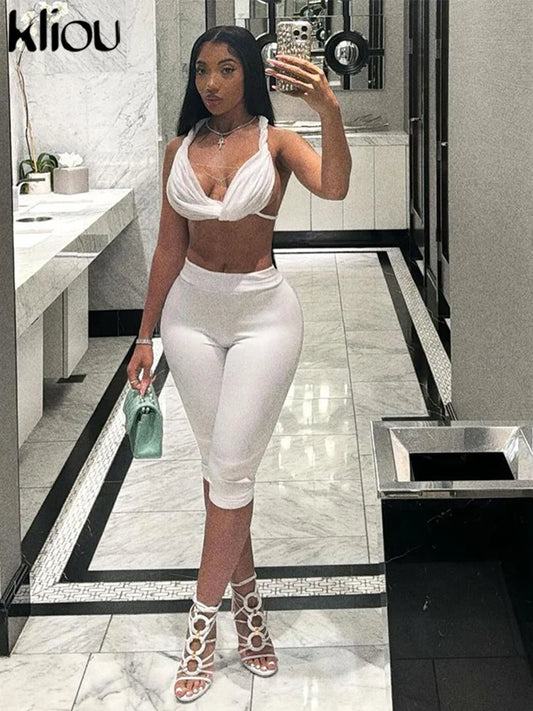 Chic Bandage Two-Piece – Halter Top & Slim Shorts