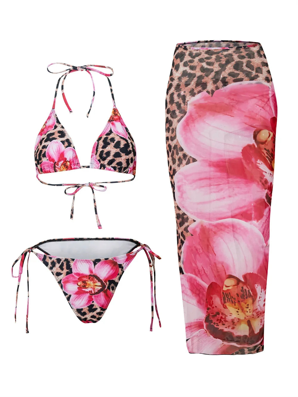 Slay & Swim 3 Piece Bikini Sets Women's High Waist Long Skirt
