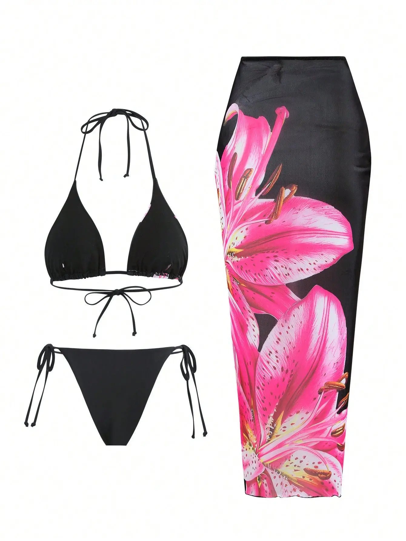 Slay & Swim 3 Piece Bikini Sets Women's High Waist Long Skirt