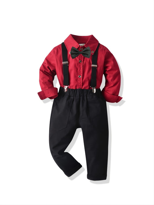 Toddler Boys’ Bowtie Shirt & Overalls Set – Little Gentleman 2-Piece Outfit