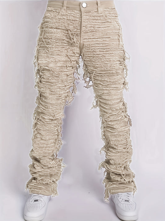 Men’s Tassel Flared Denim Jeans – Street Style with Comfort-Fit Stretch